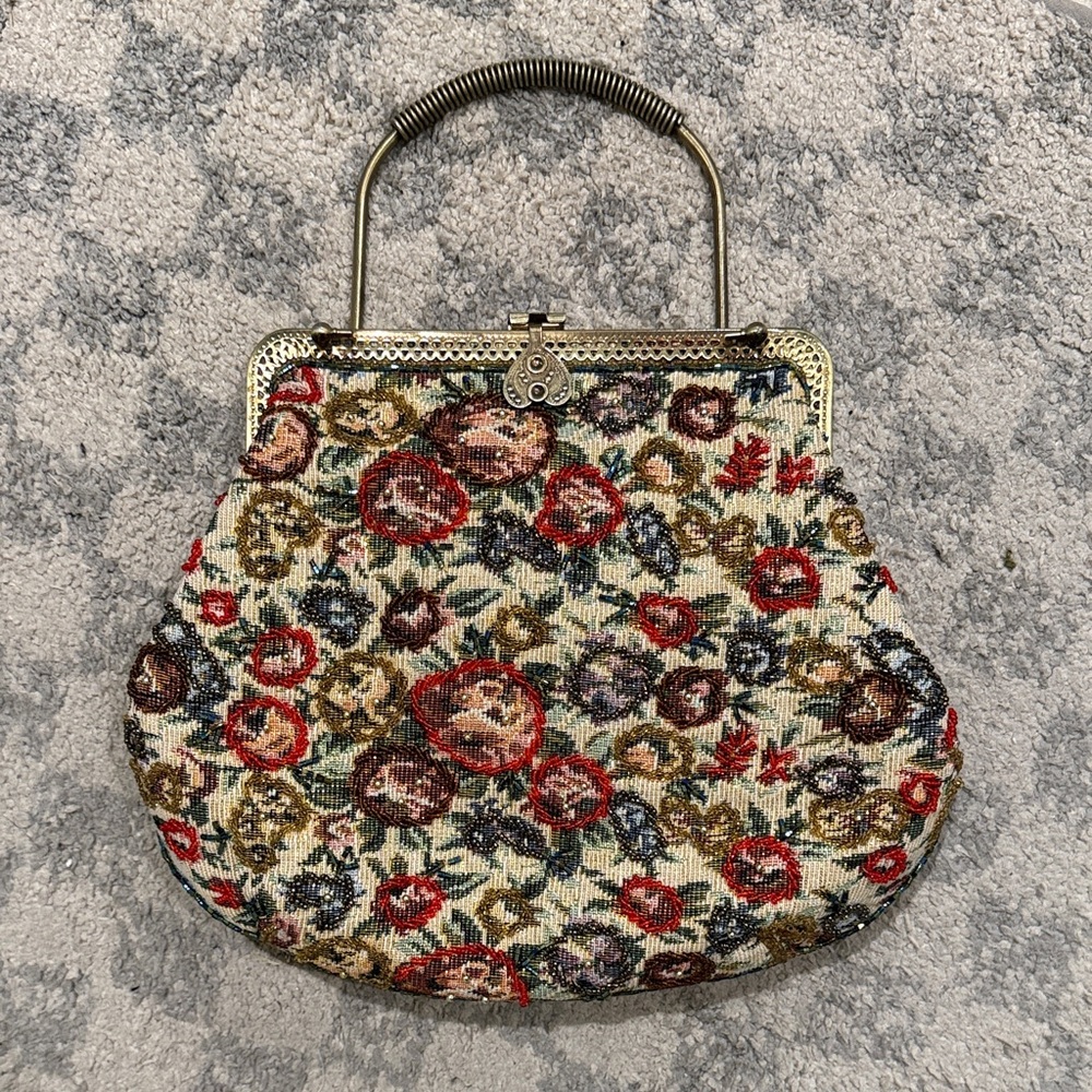 Vintage Beaded Floral Tapestry Handbag